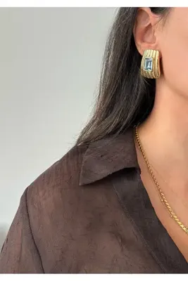 ringbox Mavi Taşlı Dörtgen Küpe