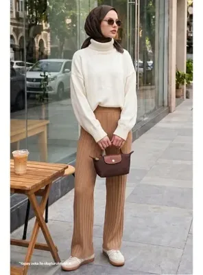 InStyle Kalın Fitilli Camel Triko Pantolon