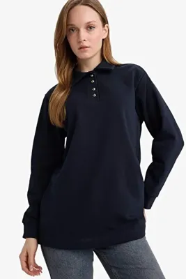 DeFacto Regular Fit Polo Yaka Uzun Kollu Sweatshirt Tunik G6613AX25WN