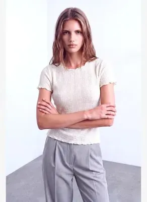 WestMark London Kadın Beyaz Ajurlu Bisiklet Yaka Kısa Kollu Baby Overlock Detaylı Bluz AJOUR