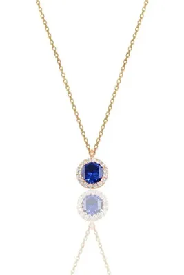 Söğütlü Silver Gümüş Rose Safir Taşlı Pırlanta Montürlü Tek Taş Kolye Sgtl9907safır