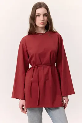 Manuka BAĞLAMA DETAYLI OVERSIZE TSHIRT KIRMIZI