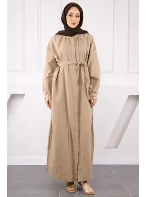 İmaj Butik Vizon Bel Kuşaklı Müslin Elbise