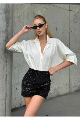 Azra Moda Style Payet Pul Mini Şort Etek Kadın