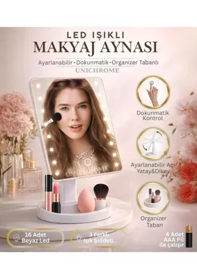Str Store Dokunmatik LED Işıklı Pilli Masa Üstü Makyaj Aynası Makyaj Aynası Ledli