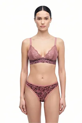 PIRLANTA Pembe Leopar Desenli Dantelli Sabit Kaplı Bralet Tanga Sütyen Takım