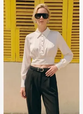 Sateen Düğme Detaylı Saten Bluz - Ekru