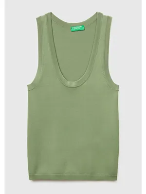 United Colors Of Benetton Kadın Haki Viskoz Karışımlı Slim Fit Geniş Yuvarlak Yaka Atlet