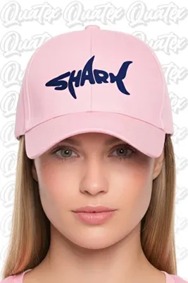 QUATEX Shark Nakışlı Şapka – Pembe %100 Pamuk Gabardin Unisex Model