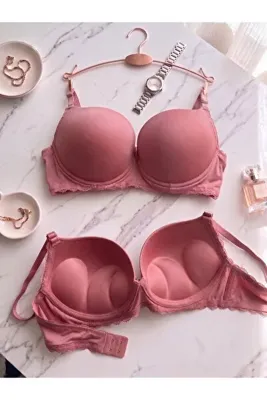 Lavint Homewear Gül Kurusu Ultra Push-Up Dantel Detaylı Destekli Balenli Slikonlu Sihirli Sütyen
