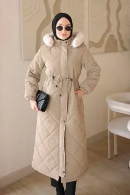İmajButik Vizon Fermuarlı Kapüşonlu Kapitone Uzun Nova Mont