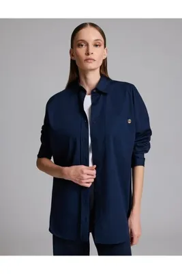 Pierre Cardin Lacivert Oversize Uzun Kollu Gömlek 50328628-VR033