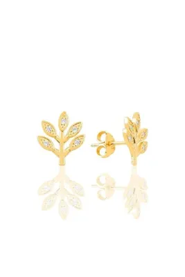 Söğütlü Silver Gümüş Altın Yaldızlı Zirkon Taşlı Ağaç Küpe Sgtl9726gold