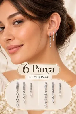 Sacce Scarves&Accessories Gümüş Renkli Su Yolu Işık Seli Küpe Seti 6 Parça