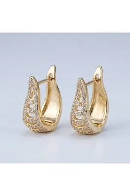 Siya Silver Özel Seri 14K Zirkon Taşlı Su Damlası Çelik Küpe - Hediye Kutulu