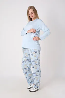 ERDENİZ TEKSTİL Hamile Pijama Takımı – Lohusa Seti, Desenli Alt ve Gizli Emzirme Panelli Üst Kombini
