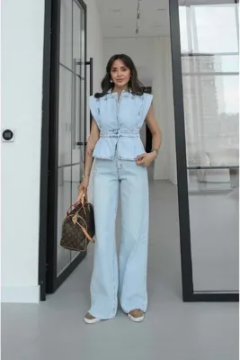 Havoş Buz Mavisi Paçası Kesik Wide Leg Jean