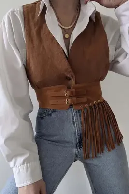 Fulla Moda Püsküllü Çift Tokalı Süet Korse Kemer