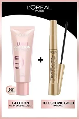 L'Oréal Paris Telescopic Maskara & Glotion All-in-one Doğal Işıltı 901 Makyaj Seti