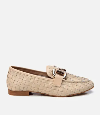 Hotiç Kadın Deri Bej Örgü Detaylı Tokalı Klasik Loafer