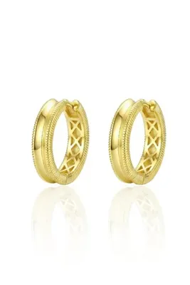 Söğütlü Silver 925 Ayar Gümüş küpe Üzeri Altın Kaplama Oluklu Ajda Halka Küpe SGTL13191GOLD