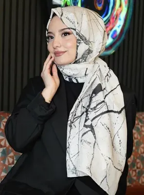 AFVENTE Mermer Desen Bej Soft Pamuk Şal