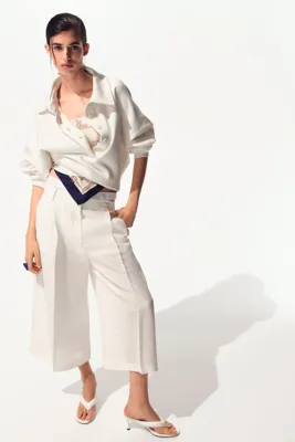 H&M Keten Karışımlı Geniş Culotte Pantolon