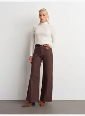 Dilvin 72033 %100 Pamuk Geniş Kalıp Renkli Denim Pantolon