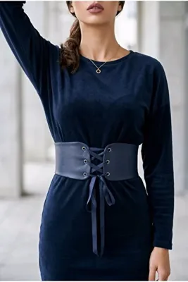 es moda shop Wania kuş gözü detaylı saten kemer