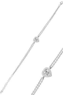 Söğütlü Silver Gümüş Rodyumlu Zirkon Taşlı Kalp Bileklik Sgtl11751rodaj