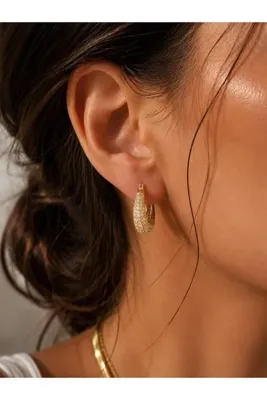 AURA ATELİER MODA Aura Altın Kaplama Taşlı Halka Küpe Kadın