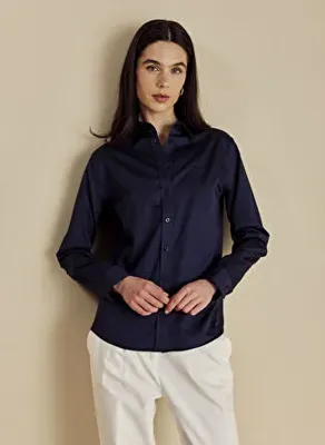 Brooks Brothers Lacivert Kadın Logo Baskılı Gömlek BBSS26FSH001