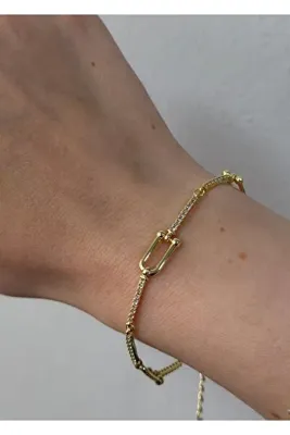 KİLİGİSTANBUL GOLD RENK TAŞLI TUFFY BİLEKLİK 16+5 CM