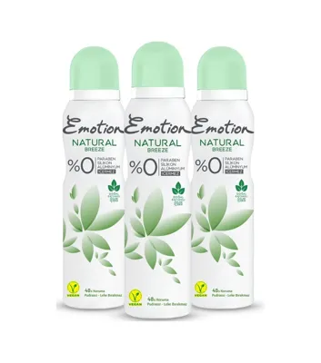 EMOTION Natural Breeze Kadın Alüminyumsuz Vegan Deodorant 3x150ml Hızlı Kurur, Leke Bırakmaz