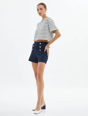 Koton Oversize Crop Tişört Bisiklet Yaka Kısa Kollu