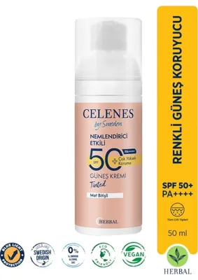 Celenes By Sweden Herbal Dry Touch Spf50+ Mat Bitişli Renkli Güneş Kremi 50 ml