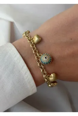 KİLİGİSTANBUL KARARMAYAN 14K ALTIN GÖRÜNÜMLÜ PREMİUM CHARMLAR BİLEKLİK 18+5 CM