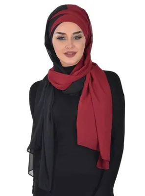 Aisha`s Design Çapraz Dikim Çift Renkli Pratik Şifon Şal,Siyah - Bordo,CPS-84