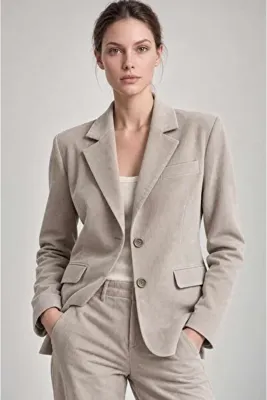 Masha Kate İnce Fitilli Kadife Blazer Ceket