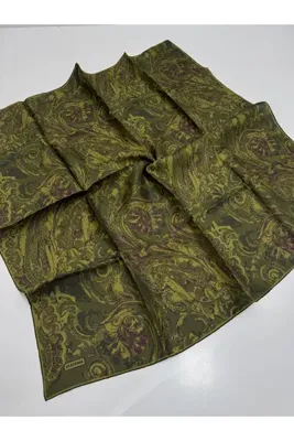 Silk Home Twill İpek Eşarp Royale Şal Desen Haki Yeşil ve Mürdüm 22