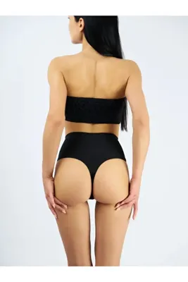 MİSTİRİK Arpina Model Dikişsiz Lazer Kesim Yüksek Bel Sıkılaşttırıcı String Korse Tanga Slip Siyah Renk
