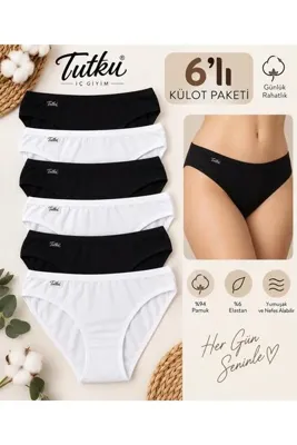 Tutku 6'lı Siyah Beyaz Bikini Külot