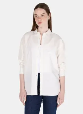Colins Relaxed Fit Shirt Neck Düz Kadın Beyaz Uzun Kol Gömlek