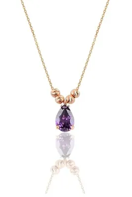 Söğütlü Silver Gümüş Rose Mor Taşlı Doricalı Damla Kolye Sgtl11140mor