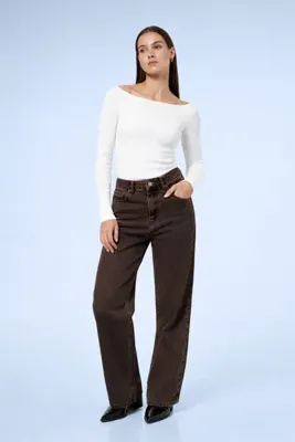 HAKKE Kadın Yüksek Bel Bol Paça Denim Jean PANTOLON