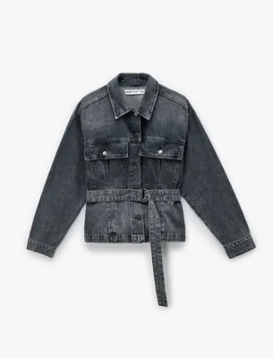 Koton Klasik Yaka Kemer Detaylı Düğmeli Cepli Yıkamalı Denim Ceket