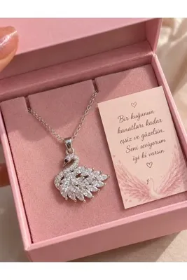 perry accessories kararmaz çelik pembe kuğu kolye özel tasarım kuğu kolye özel notlu çelik kolye