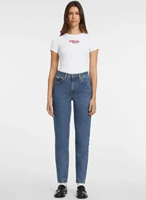 Guess Jeans Mavi Kadın Relaxed Fit Desenli Denim Pantolon GJ G06 MOM - ECO RECY CO RIVERSIDE