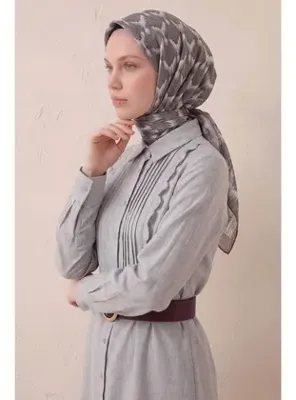 Silk Home Pamuk Karışımlı Soft Eşarp Zikzak Akış Desen Yağ Yeşili 90x90