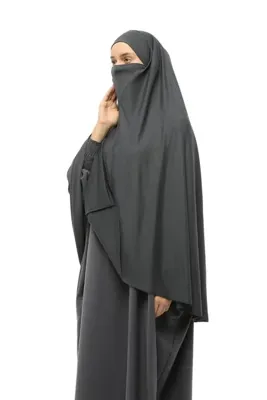 Altobeh Hazır Türban Peçeli Pratik Eşarp Tesettür Nikaplı Hijab - Namaz Örtüsü Sufle (5XL) - Füme